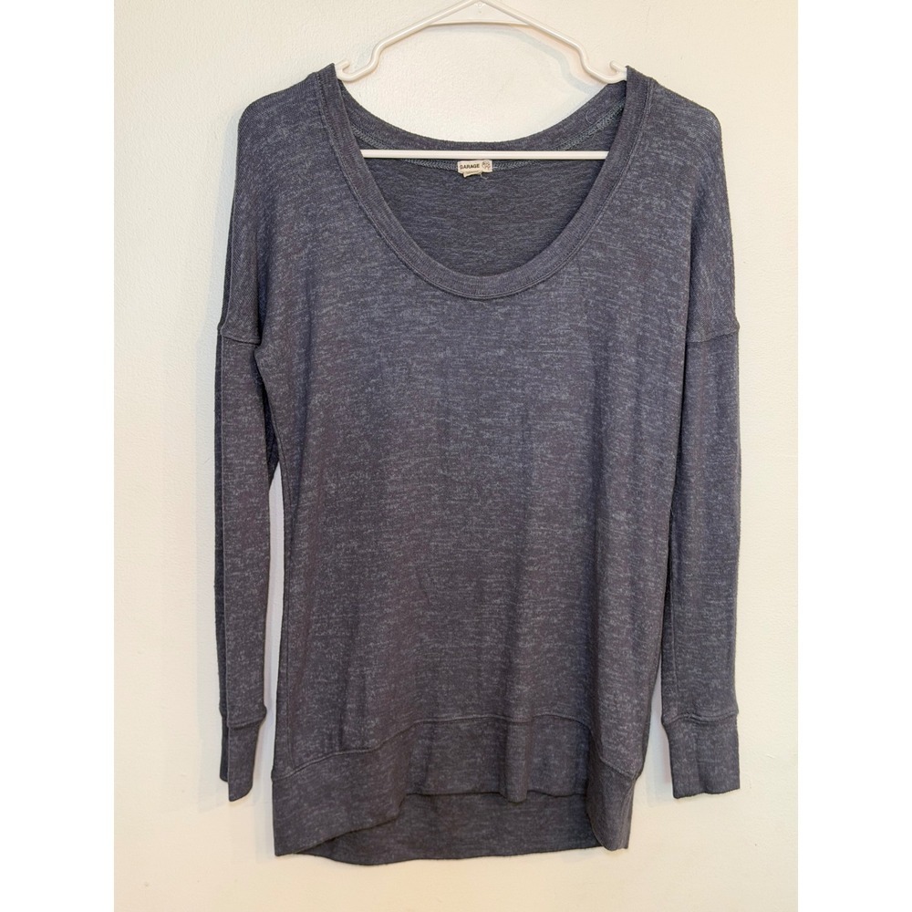 Garage Scoop Neck Pullover Top Heathered Charcoal Grey XS Long Sleeve